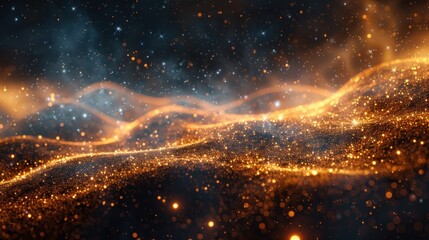 Naklejka premium Golden cosmic waves in a nebula-like space background