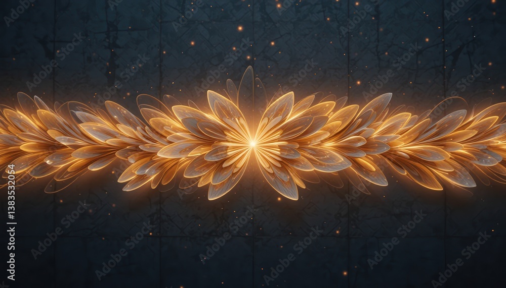 Poster Dynamic floral animation displaying vibrant light patterns abstract digital art dark background artistic environment 3d viewpoint visual concept