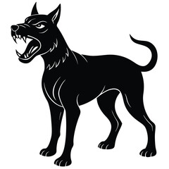 Silhouettes of a black and white dog, cat, and wolf in a simple vector style