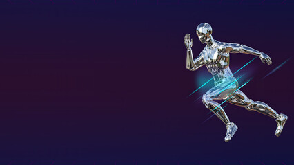 Fototapeta premium Futuristic Running Cyborg – High-Tech Metallic Athlete in Motion
