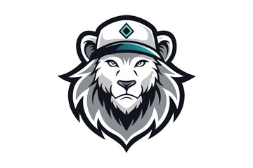 Cartoon Lion Head with Diamond Hat Isolated 