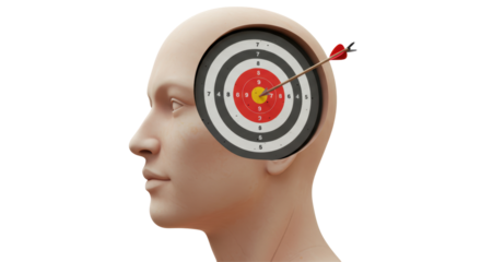 Isolated Head with Target and Arrow in the Bullseye