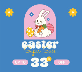 Happy Easter sale 33% off. Thirty three Percent OFF Super Sale. Happy Easter Vector with Bunny.