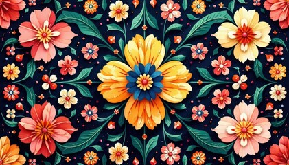 Fototapeta premium Intricate floral motifs within a bold geometric grid , modern, contemporary, flower
