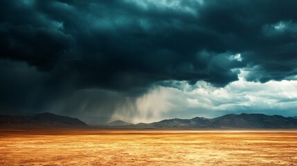 Desert storm approaching mountains. Dramatic weather landscape photography for backgrounds