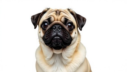 Obraz premium Solo pug, crisp white backdrop Perfect for pet themes , companion, domestic