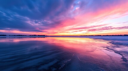 Aurora borealis over frozen lake nature landscape serene environment twilight viewpoint captivating concept