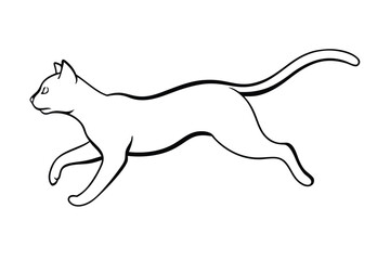 Graceful Cat Outline Running, Elegant Feline in Motion 