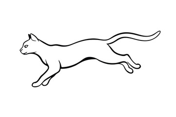 Fototapeta premium Linear Cat Leaping Silhouette, Feline Outline, Simple Line Art, Animal on White