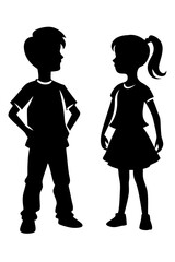 Set of kids boy and girl silhouette isolated on white background