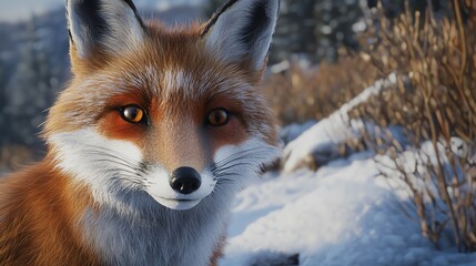 Obraz premium Close-up of a fox in a snowy landscape.