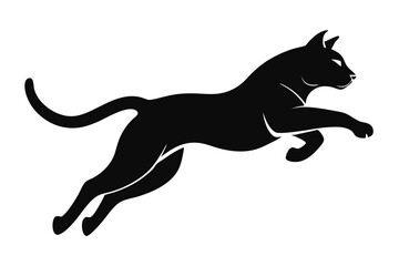 Silhouette of Feline Cat Jumping with Tail Up on White Background Animal Design