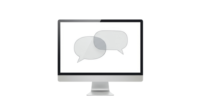 Isolated Modern Computer Monitor Displaying Speech Bubbles on Screen