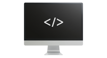 Isolated Computer Display with HTML Code Symbols on a Dark Screen