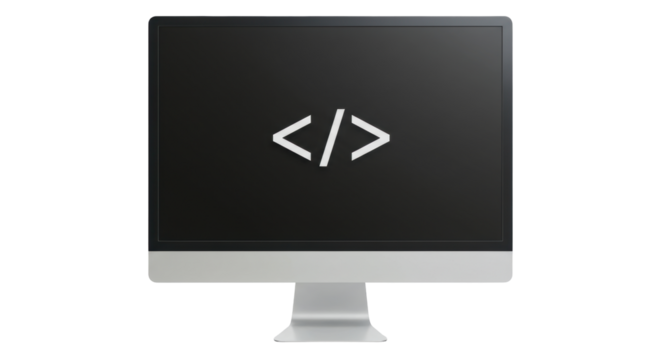 Isolated Computer Display with HTML Code Symbols on a Dark Screen