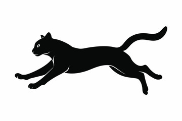 Sleek Black Cat Leaping Silhouette on White Background Design
