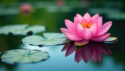 Intricate floral pattern reflected in still lake water, delicate petals , blossom, lake