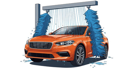 Isolated Car Wash with Rotating Brushes for Vehicle Cleaning Service
