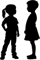 Set of kids boy and girl silhouette isolated on white background