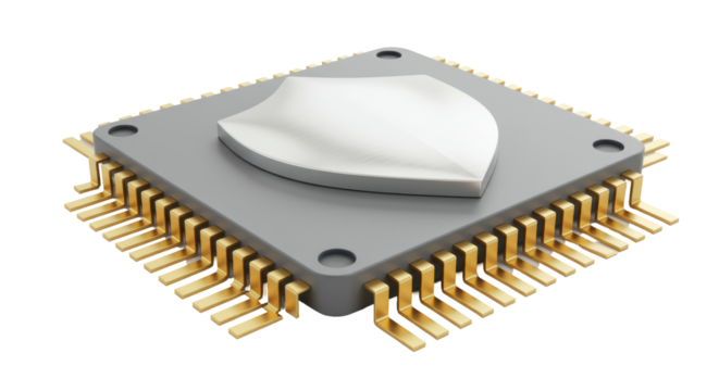 Isolated Modern Microchip with Shield Security Symbol for Cyber Protection