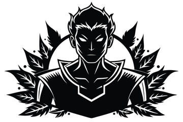 Monochrome Warrior with Fiery Hair and Leaf