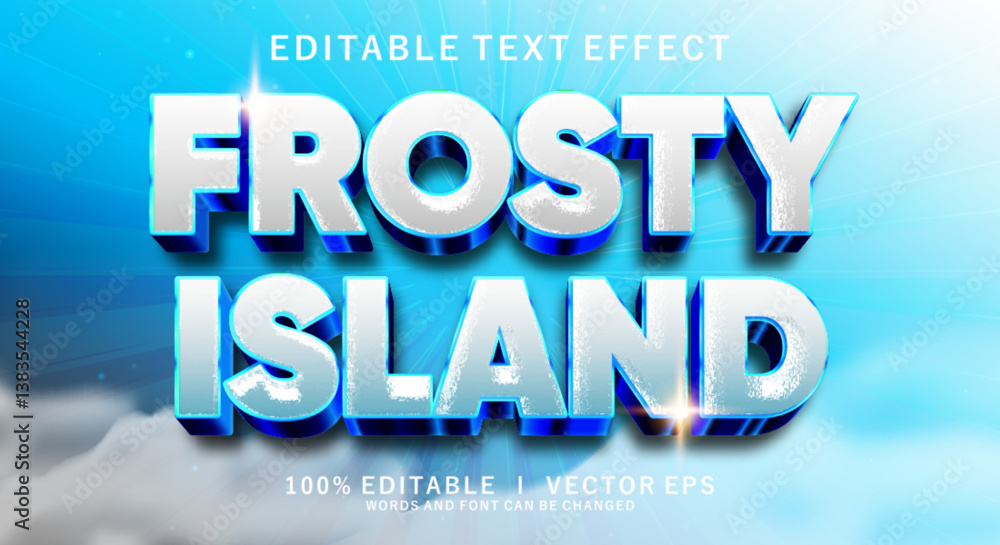 Poster frosty island 3d vector text effect with modern style design