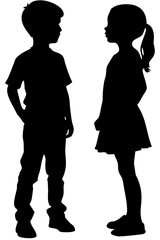 Set of kids boy and girl silhouette isolated on white background