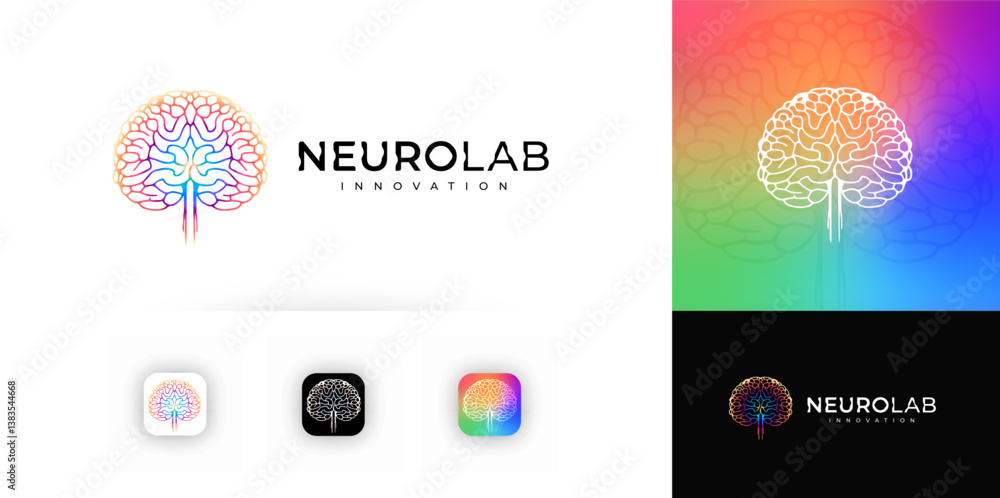 Aufkleber gradient brain tree logo with neural pathways and spinal cord. symbol of intelligence, science, inno
