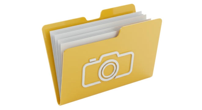 Isolated Yellow Folder Icon with Camera Symbol for Photo Storage