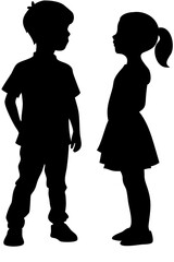 Set of kids boy and girl silhouette isolated on white background