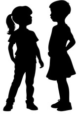 Set of kids boy and girl silhouette isolated on white background