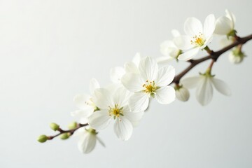 Delicate white blossoms against pure white backdrop, bright, stock photo, white background