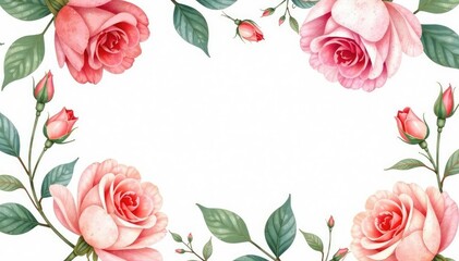 Delicate watercolor roses & leaves, repeating floral design, watercolor, digital paper