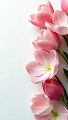 Delicate petals unfolding on a pristine white surface, flowers, nature