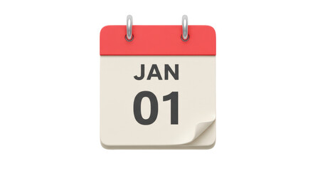 Isolated January 1st Calendar Page