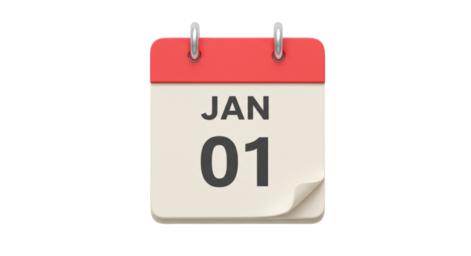 Isolated January 1st Calendar Page