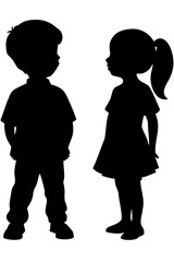 Set of kids boy and girl silhouette isolated on white background