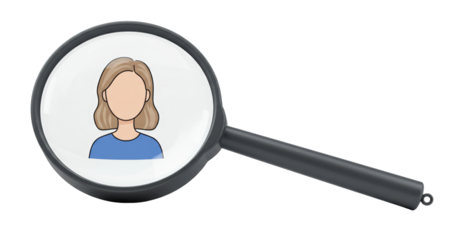 Isolated Woman Under Magnifying Glass for Search Concept