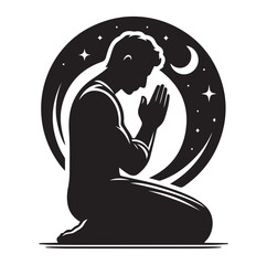  praying silhouettes vector on a white background.