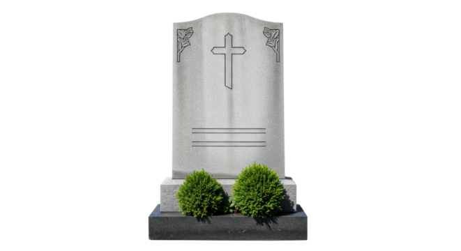 Isolated Tombstone with Cross and Bushes for Cemetery Scene