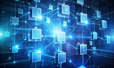 Fototapeta premium Blockchain smart contract execution visualized with digital documents, high-tech theme