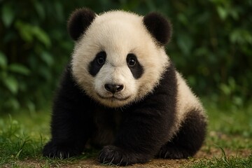 Obraz premium Adorable Baby Panda Cub in Lush Green Habitat