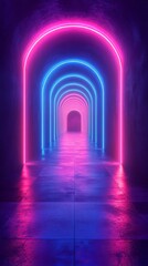 Fototapeta premium Futuristic vertical corridor with neon lights creating a cyber atmosphere for innovative technology