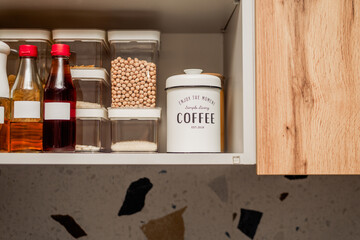 Organized Kitchen Pantry with Clear Food Storage Containers