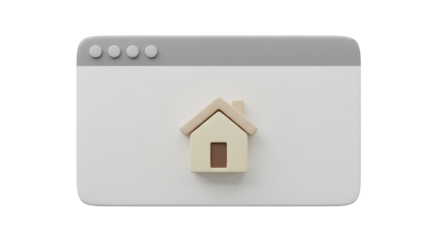 Isolated 3D Rendering of a Web Browser Window with a Home Icon