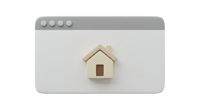 Isolated 3D Rendering of a Web Browser Window with a Home Icon