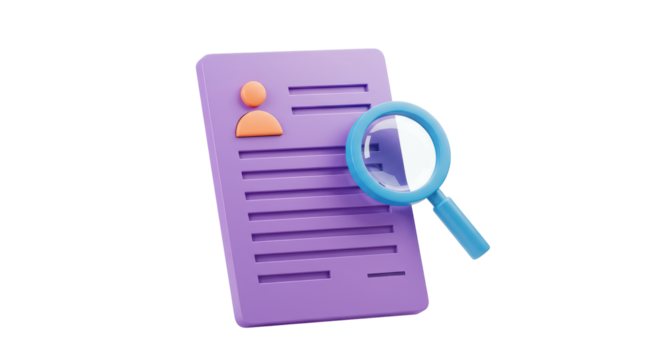 Isolated Purple Resume with Magnifying Glass
