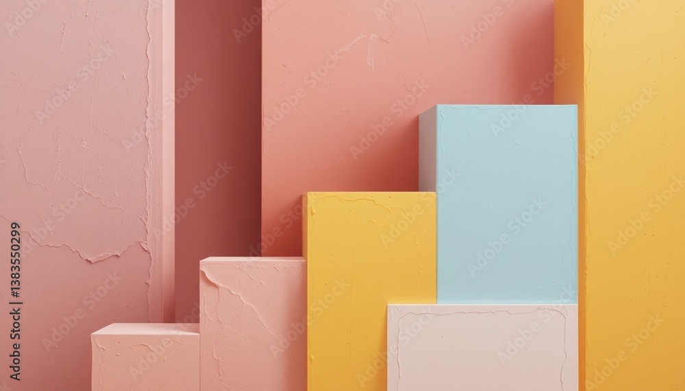 Poster Creative display of colorful geometric boxes studio setting photography minimalist environment close-up view modern design concepts for visual appeal