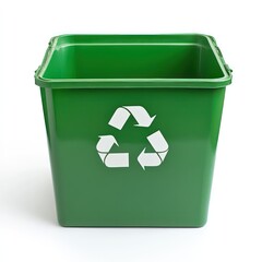 A green recycle bin with a recycling symbol, symbolizing environmental care and waste management. on white backdrop