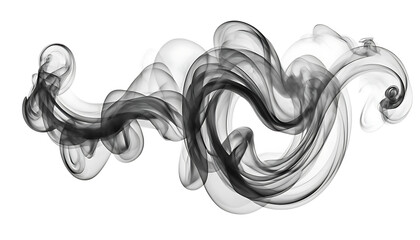 Swirling Black Smoke Abstract Art on White Background for Creative Projects